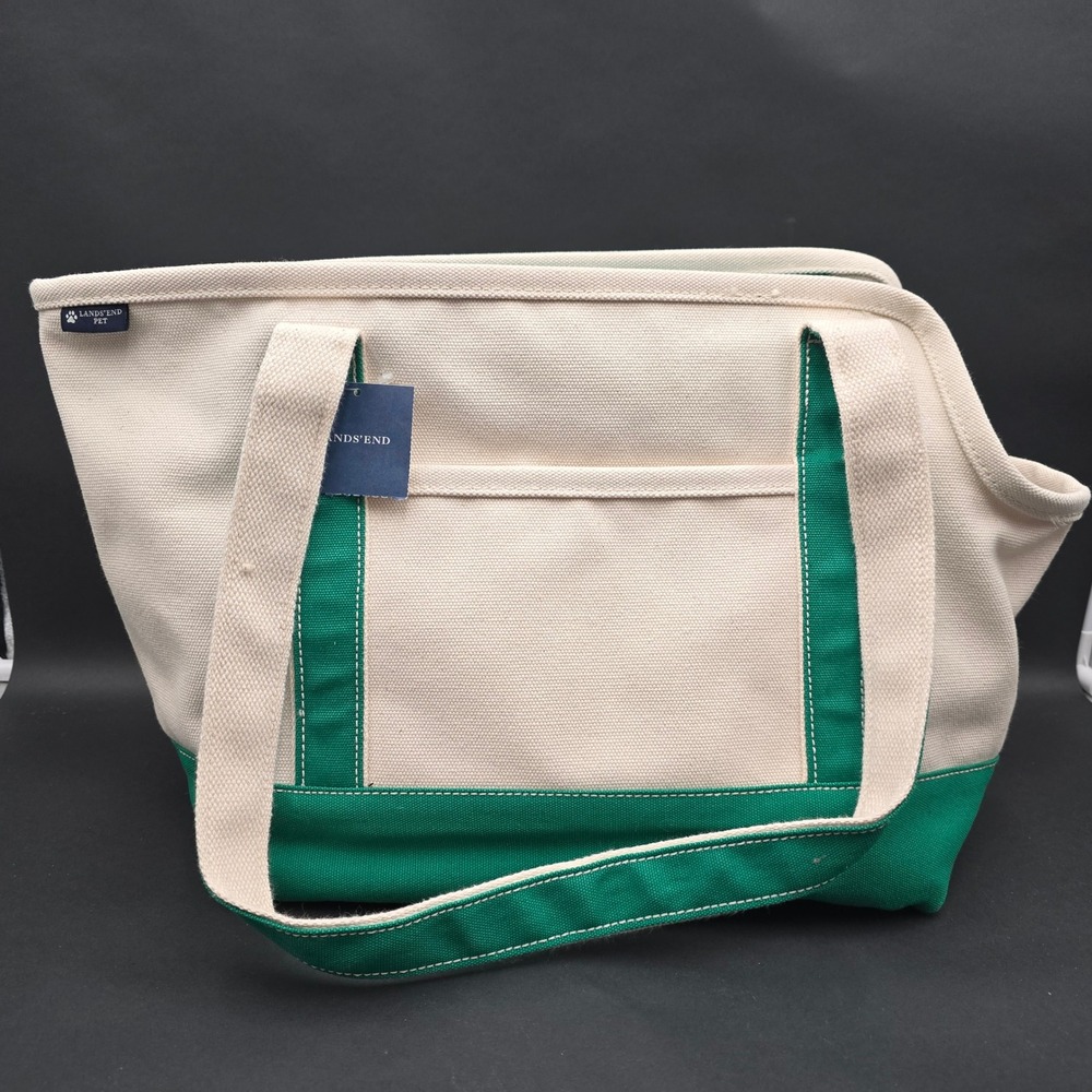 Lands End Pet Canvas Dog Tote Carrier Bag Green Natural Small Medium